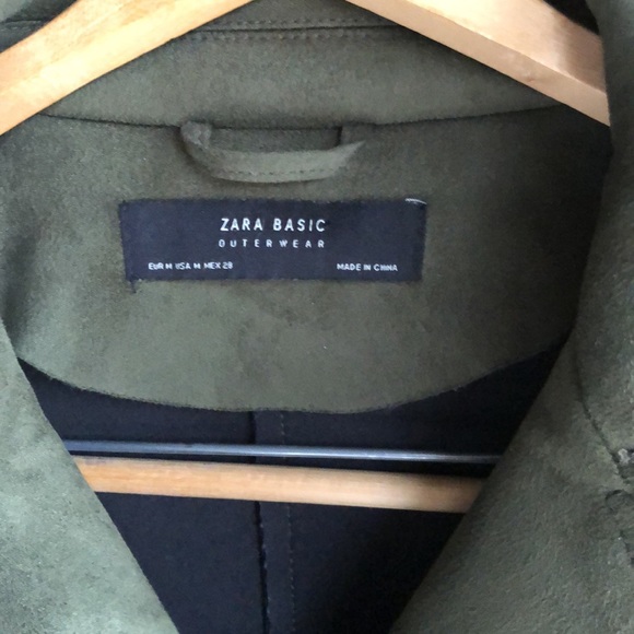 ZARA Basic Green Suede Effect Cropped Biker Jacket Authentic Designer Wear - Picture 6 of 9